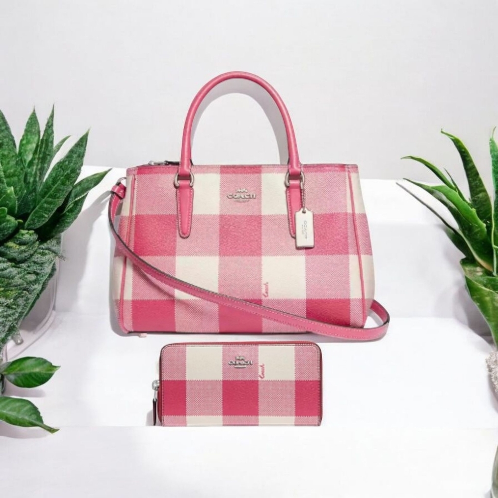 🩷▪️ COACH ▪️Surrey Carryall With Buffalo Plaid Print Zip Wallet Bundle Set